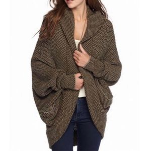 Free People Coco Cocoon Hooded Cardigan Open Front Sweater Green Size Small